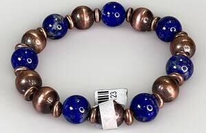 Copper Pearls and Lapis Lazuli Southwestern Stretch Bracelet 27g Handmade
